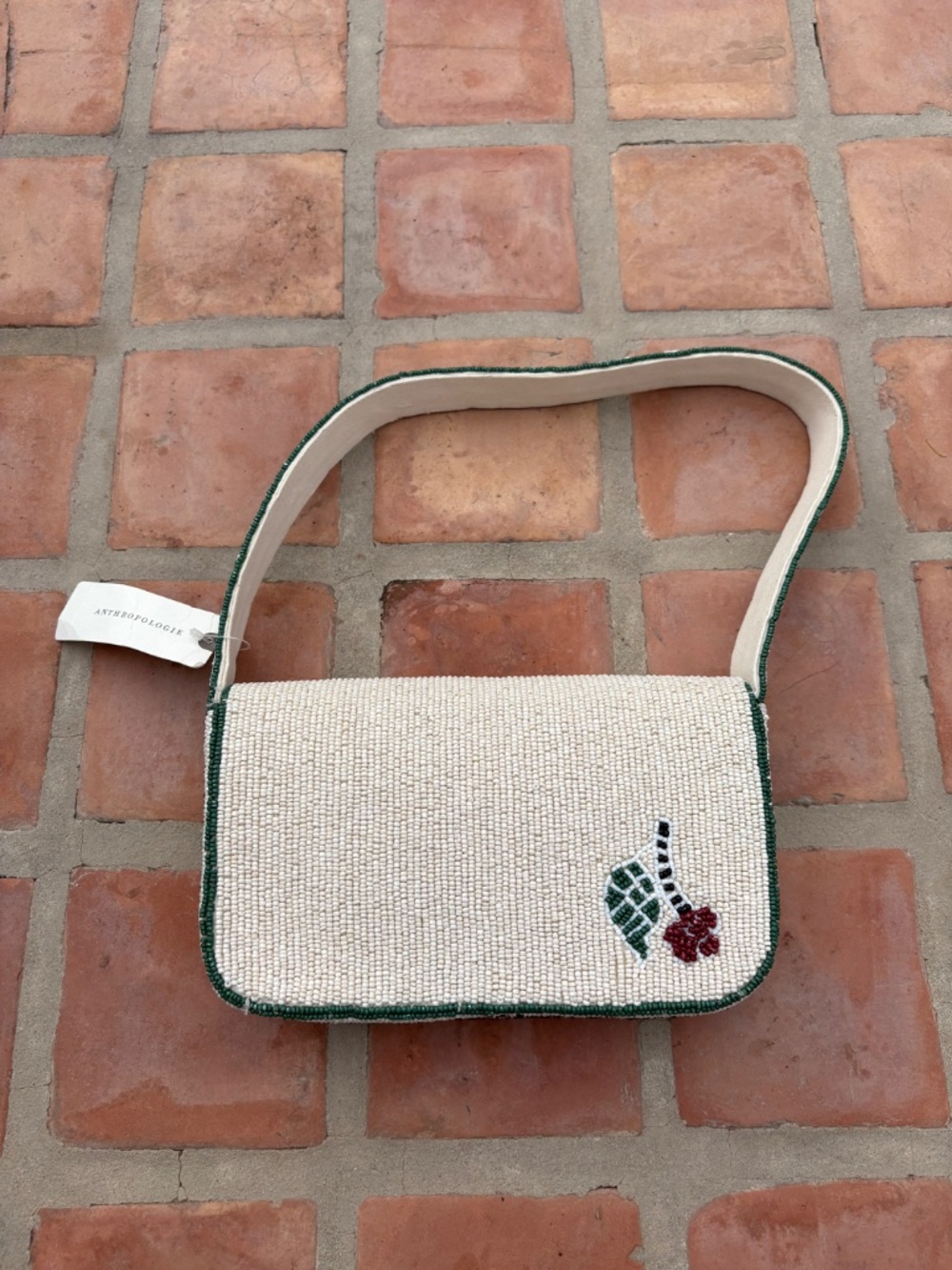 NWT $98 Anthropologie The Fiona Beaded Bag: Food & Drink Edition - Cherry Tile - Picture 4 of 4